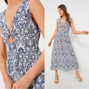 Hyacinth House Navy Scroll Print Toula Midi Dress